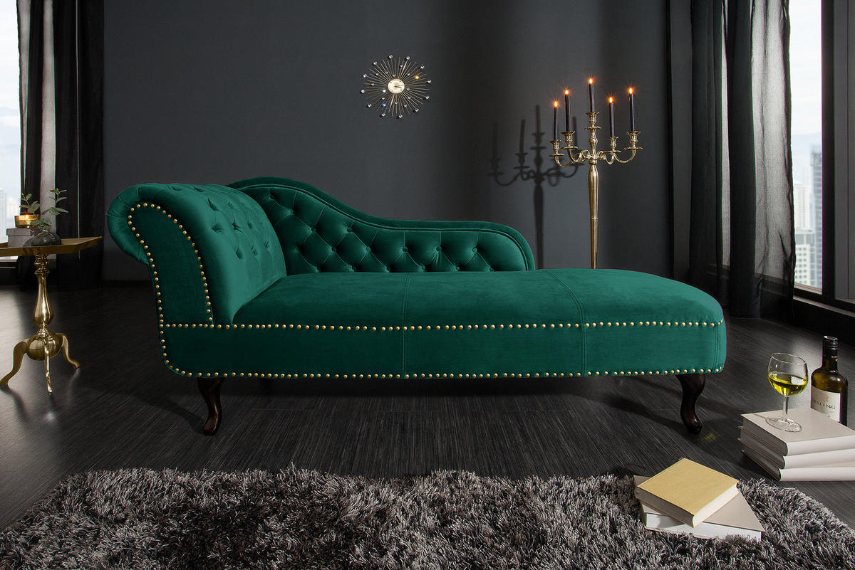 LIEGE CHESTERFIELD Samt Smaragdgrün 170 cm - Dunkelbraun/Grün, Holz/Textil (170/73/60cm) - riess-ambiente