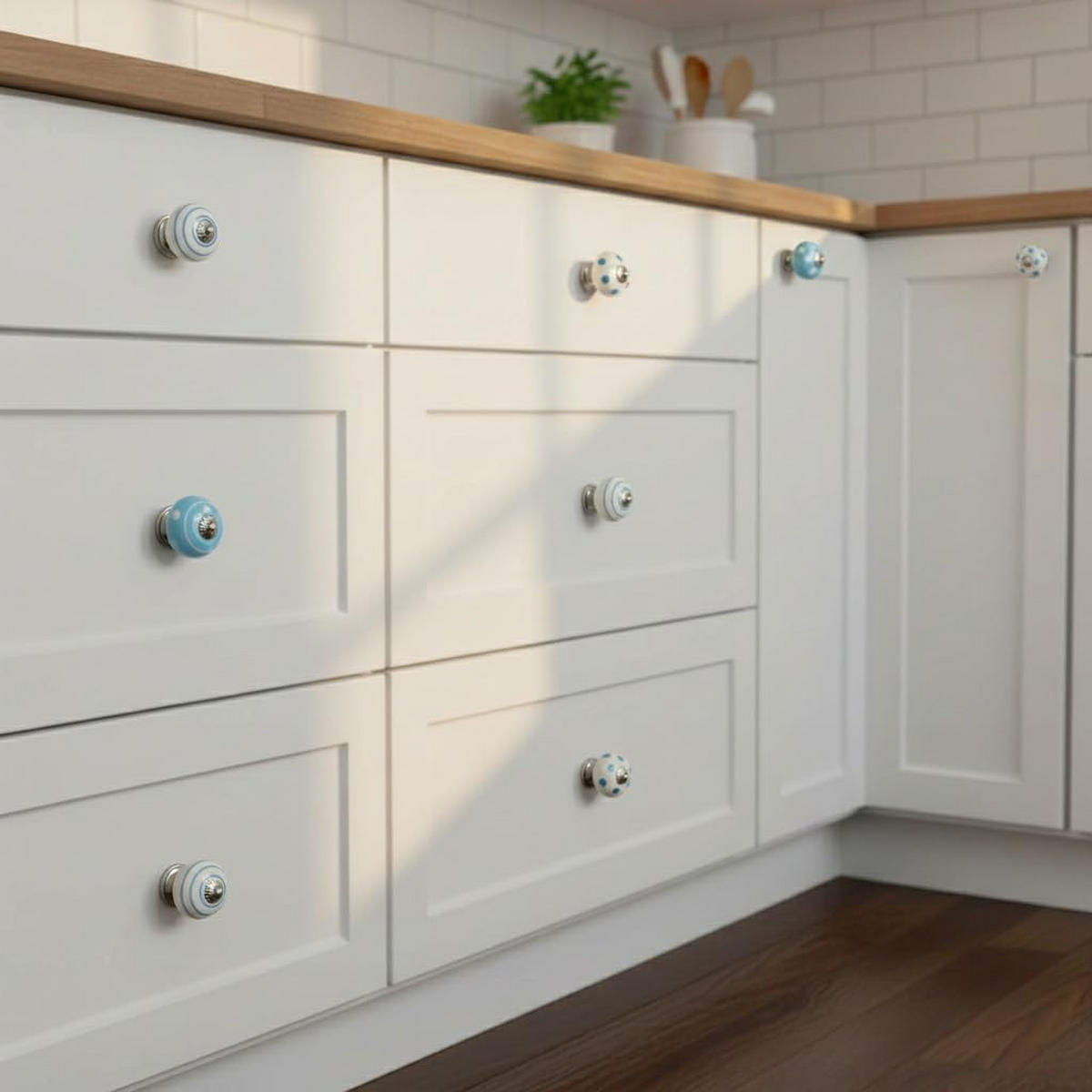 KERAMIKKNÖPFEN Set mit 10 in Weiß und Blau 40 mm Durchmesser. - Blau, Keramik (4/4/6.9cm) - Nacnic