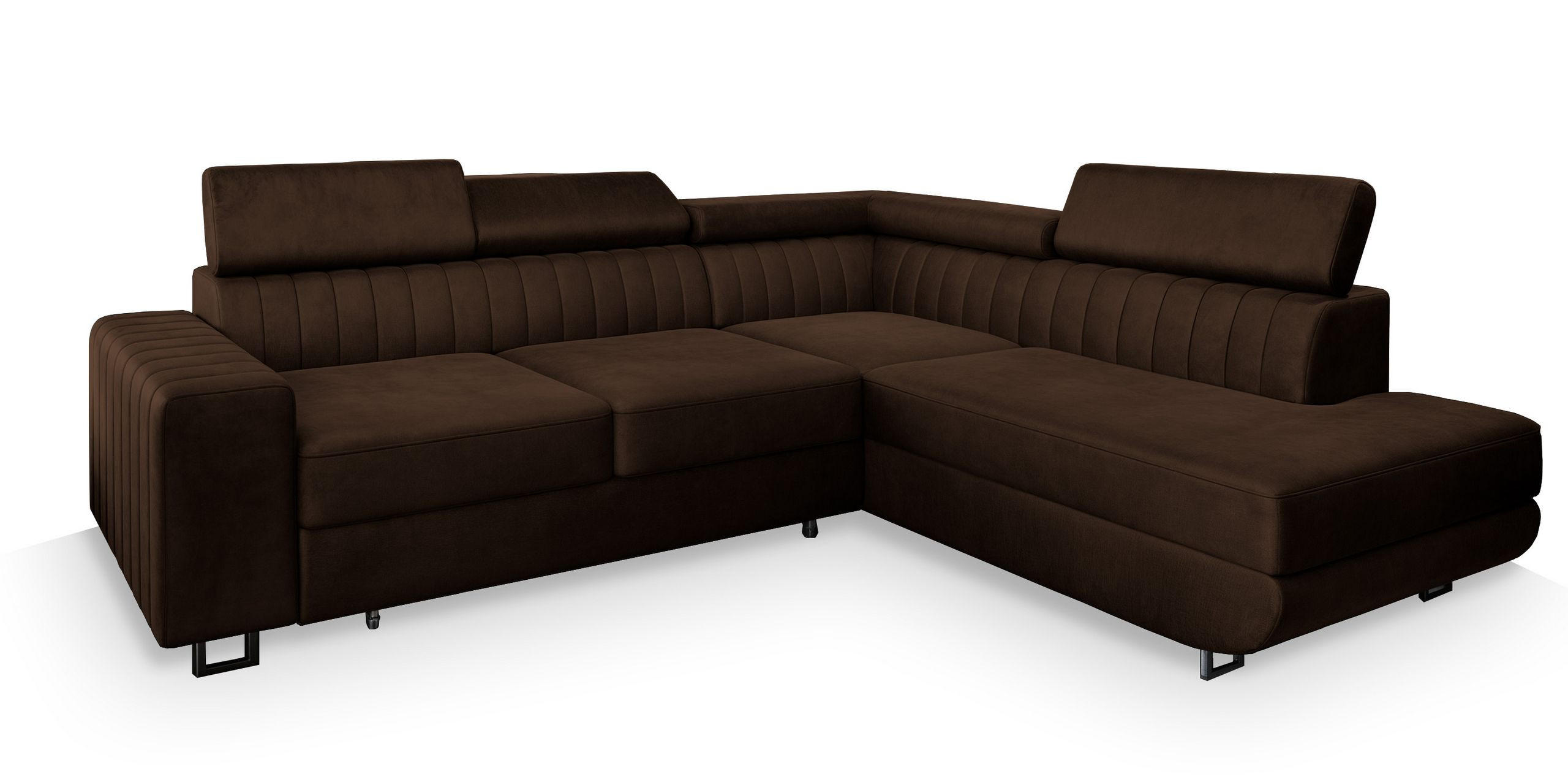 ECKSOFA NOLA R-S Braun Velours-Stoff mit Schlaffunktion - Braun, Holz (253/190cm) - MASSENO