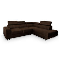ECKSOFA NOLA R-S Braun Velours-Stoff mit Schlaffunktion - Braun, Holz (253/190cm) - MASSENO