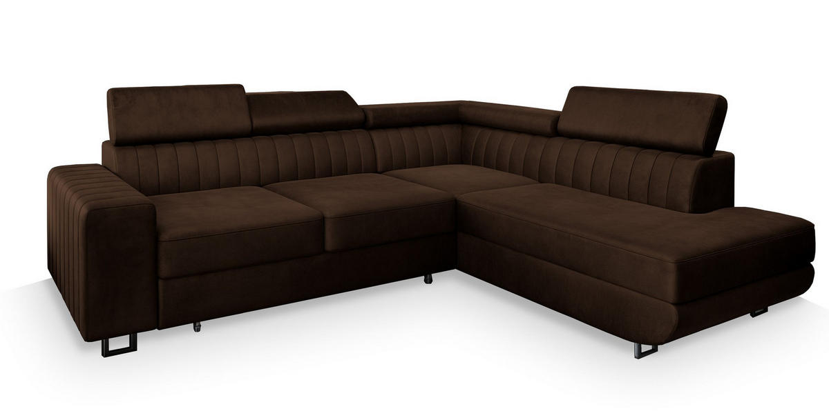 ECKSOFA NOLA R-S Braun Velours-Stoff mit Schlaffunktion - Braun, Holz (253/190cm) - MASSENO