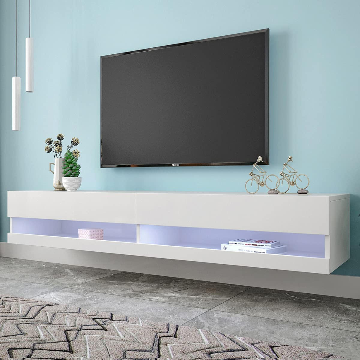 TV-LOWBOARD wandhängend in Weiß Hochglanz mit LED 140/40/30.5 cm - Weiß, Holzwerkstoff (140/30.5/40cm) - Redom