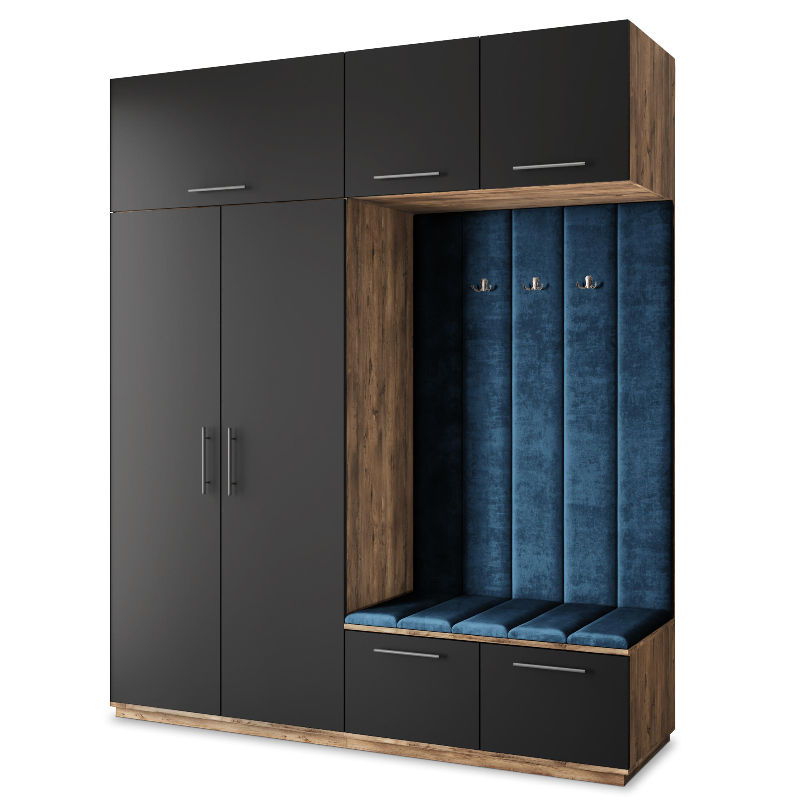 GARDEROBENSCHRANK REMA 200/240/60 cm Modern Garderobe-Set Eiche Lefkas - Blau/Eichefarben, Holzwerkstoff (200/240/60cm) - MASSENO