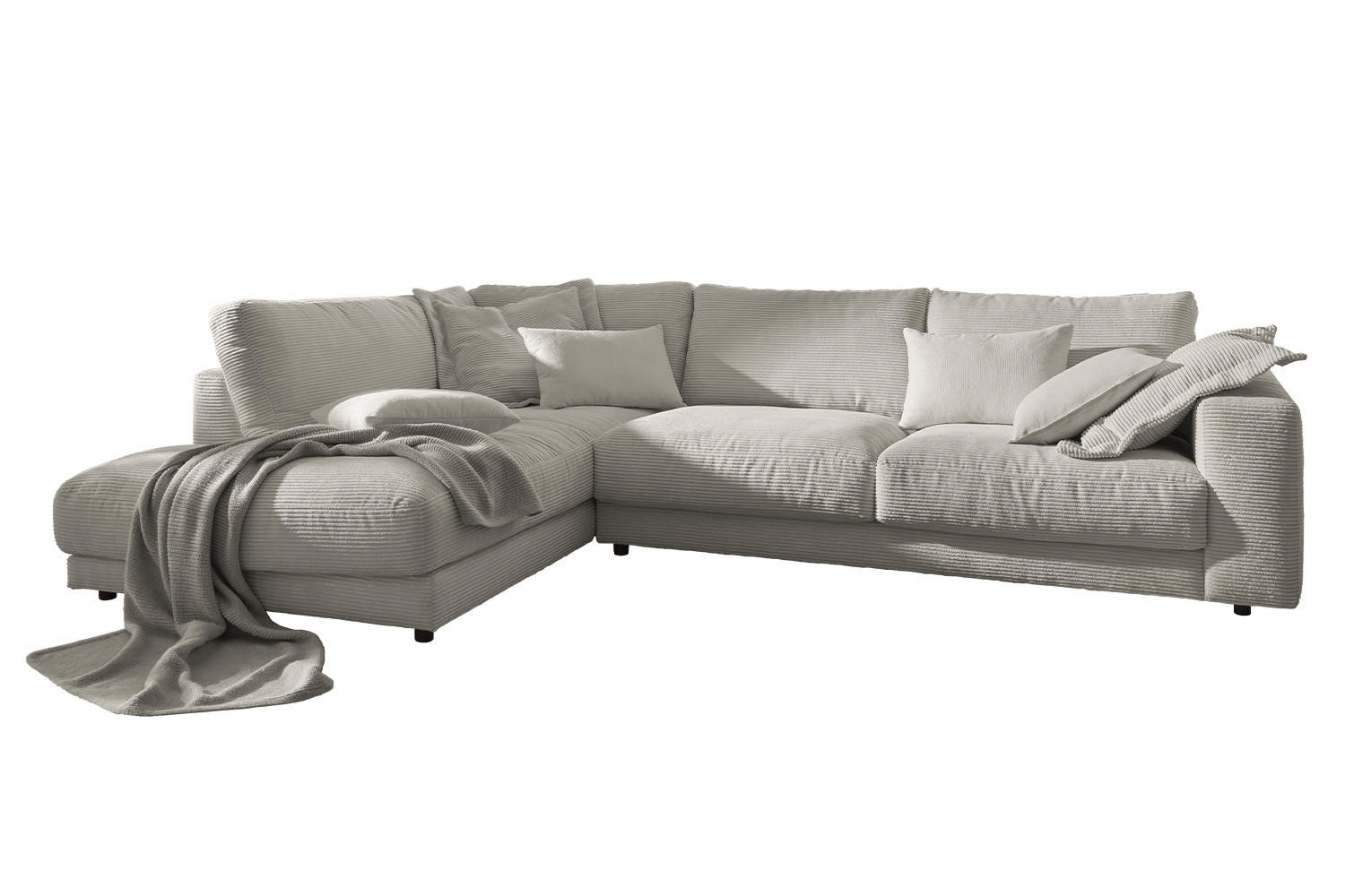ECKSOFA MADELINE Granit Cord - Greige/Schwarz, Kunststoff/Textil (325/224cm) - KAWOLA