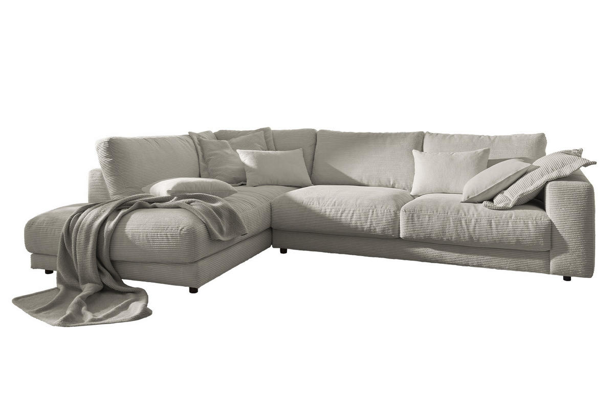 ECKSOFA MADELINE Granit Cord - Greige/Schwarz, Kunststoff/Textil (325/224cm) - KAWOLA