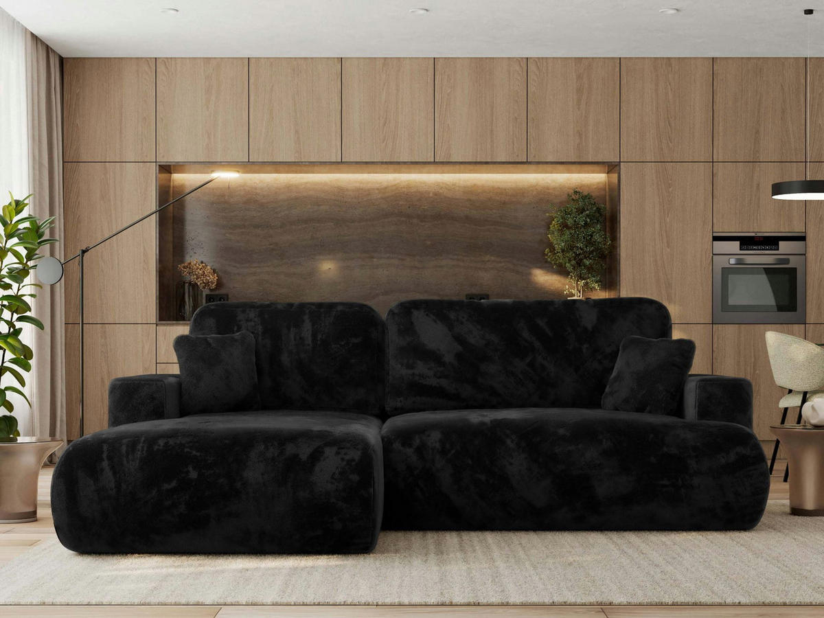 ECKSOFA OVO L Schwarz Plüsch - Links Seite - Schwarz, Kunststoff/Textil (271/195cm) - MKS
