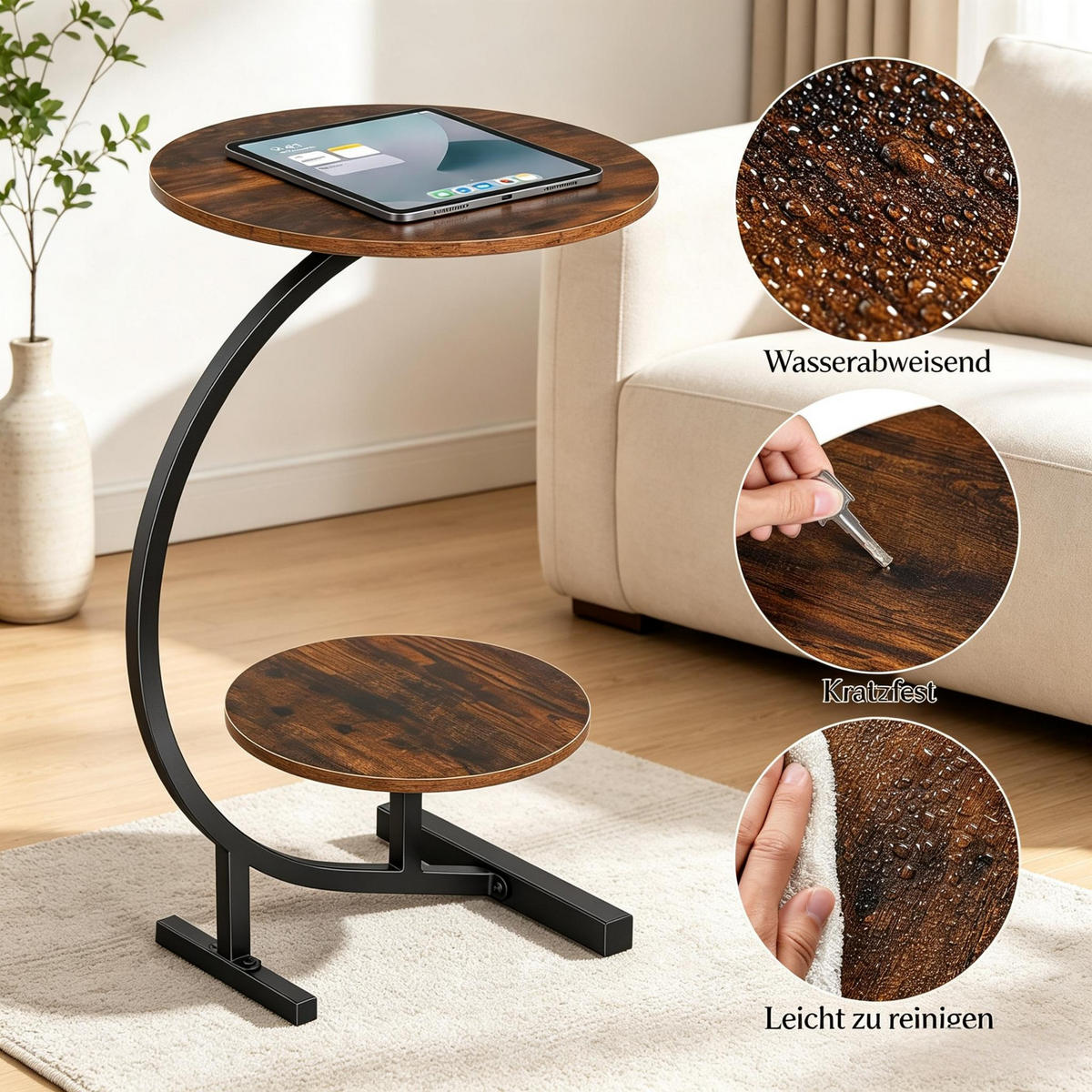 BEISTELLTISCH kompakt modern für Sofa und Bett - Braun, Holzwerkstoff/Metall (31/30/66cm)