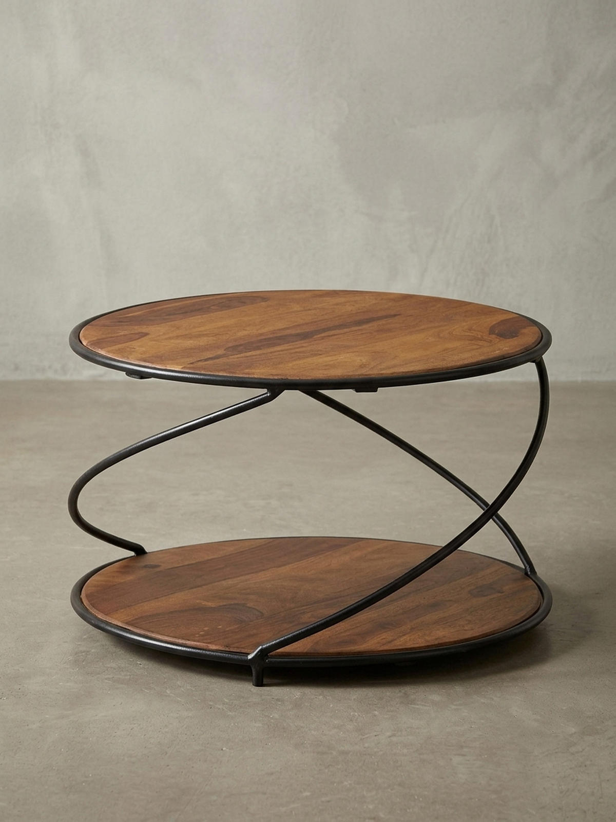 COUCHTISCH Schwarz/Braun, Sheesham Massivholz und Edelstahl, mit 2 Ablageflächen - Schwarz/Braun, Holz/Metall (58/58/35cm) - KADIMA DESIGN