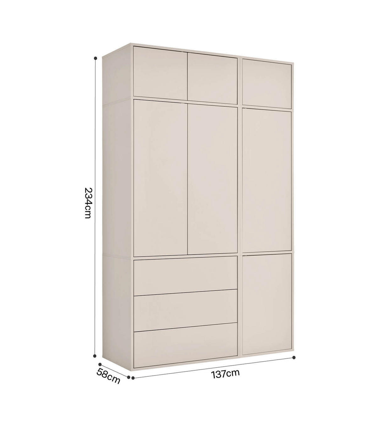 KLEIDERSCHRANK Der Robe - Beige, Holzwerkstoff (137/234/58cm) - Mokebo