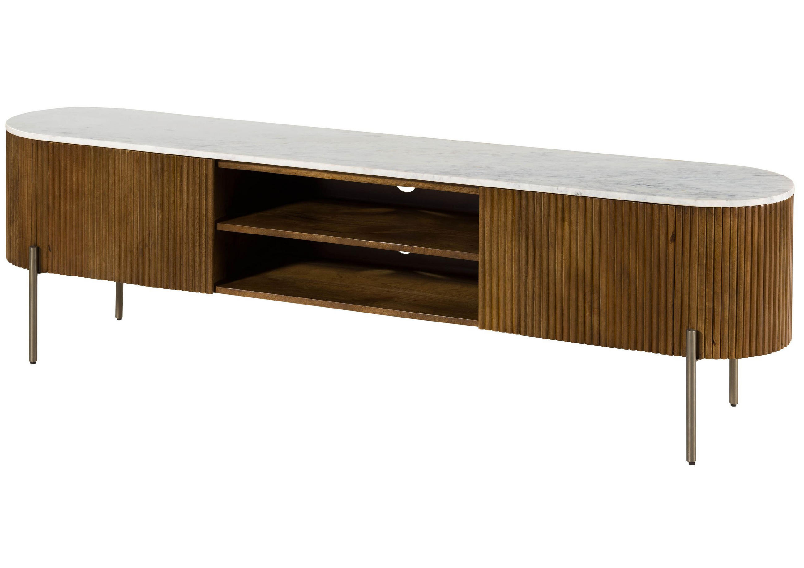 TV-BOARD Mango 180x36x51 braun lackiert / Marmor weiß BARCELONA #211 - Braun, Holz (180/51/36cm) - Massivmoebel24