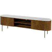 TV-BOARD Mango 180x36x51 braun lackiert / Marmor weiß BARCELONA #211 - Braun, Holz (180/51/36cm) - Massivmoebel24