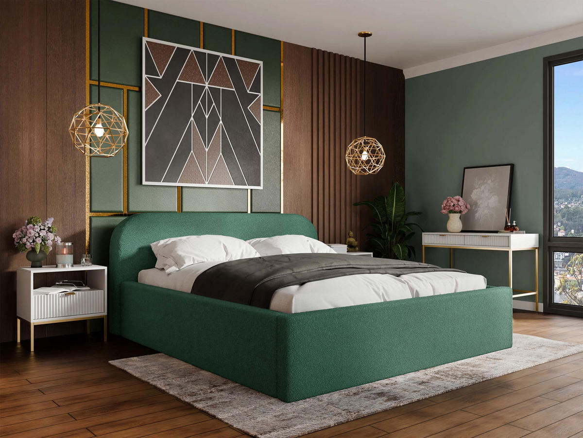 POLSTERBETT Deisin - Naturfarben/Grün, Holz/Holzwerkstoff (180/200cm) - MIRJAN24