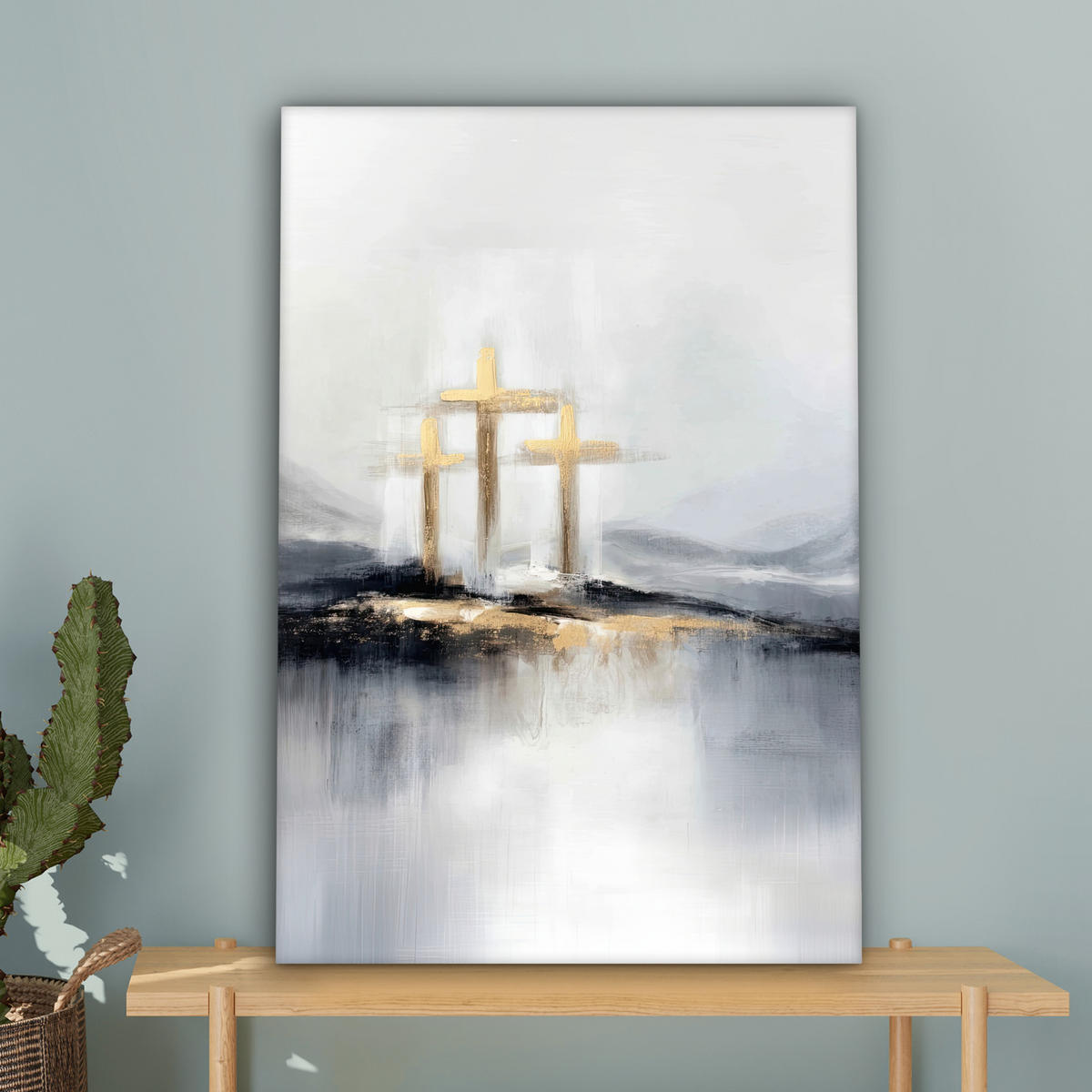 LEINWANDBILD Abstrakt - Malerei - Christentum - Kreuz Wanddeko 40x60 cm - Weiß, Textil (40/60cm) - MuchoWow