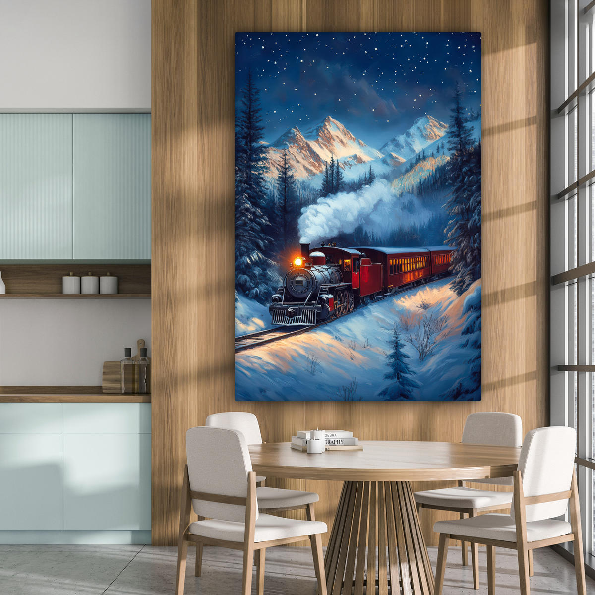 SLIKA NA PLATNU Vlak - Božič 90x140 cm - antracit, tekstil (90/140cm) - MuchoWow