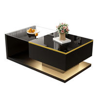 COUCHTISCH 90/50/32,5 cm in Hochglanz-Schwarz mit Glas und LED-Beleuchtung - Schwarz, Holzwerkstoff (90/50/32.5cm) - Flora Grace
