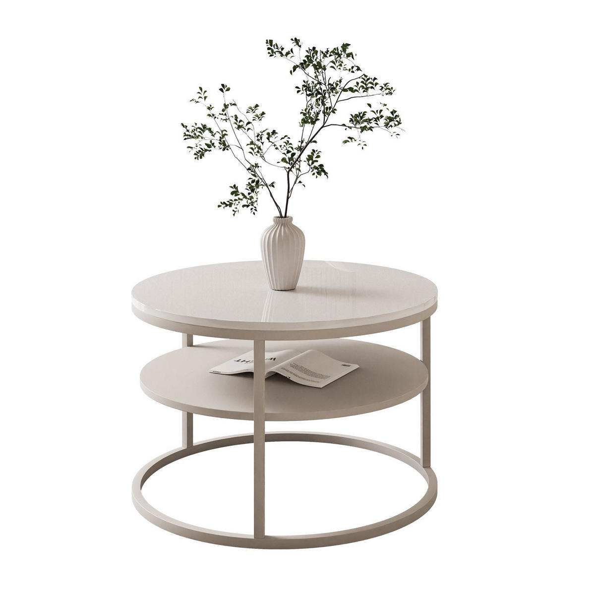 COUCHTISCH CIRI SLIM KASCHMIR HOCHGLANZ mit Regal - Beige, Holzwerkstoff (60/60/42cm) - Lookway