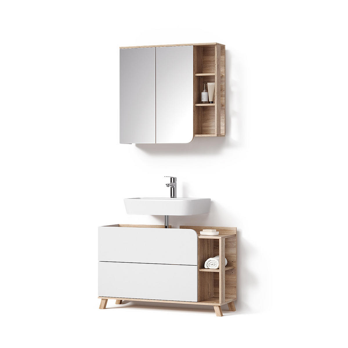 KOMPLET KOPALNIŠKEGA POHIŠTVA Marano, Sonoma/Bela, 2-delni - bela/hrast sonoma, leseni material (100/65/35cm) - Livinity®