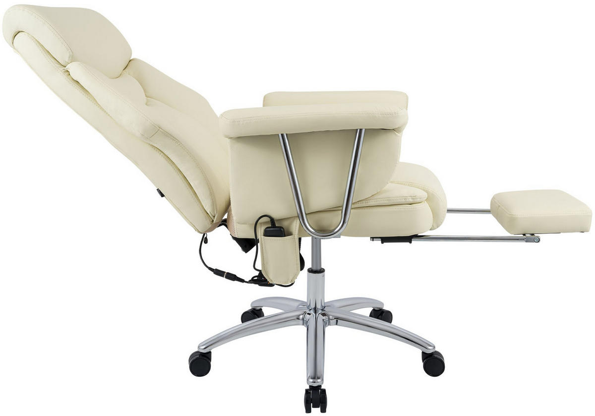 CHEFSESSEL Echtleder Creme - Chromfarben/Creme, Leder/Metall (78/114/66cm) - CLP