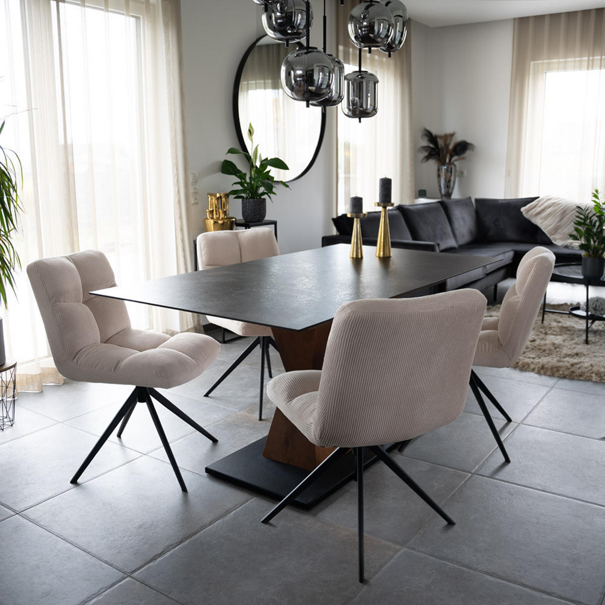 ESSZIMMERSTUHL NODA - Farbe: Beige, Menge: 2 - Creme, Textil/Metall (61/84/47cm) - Home Deluxe