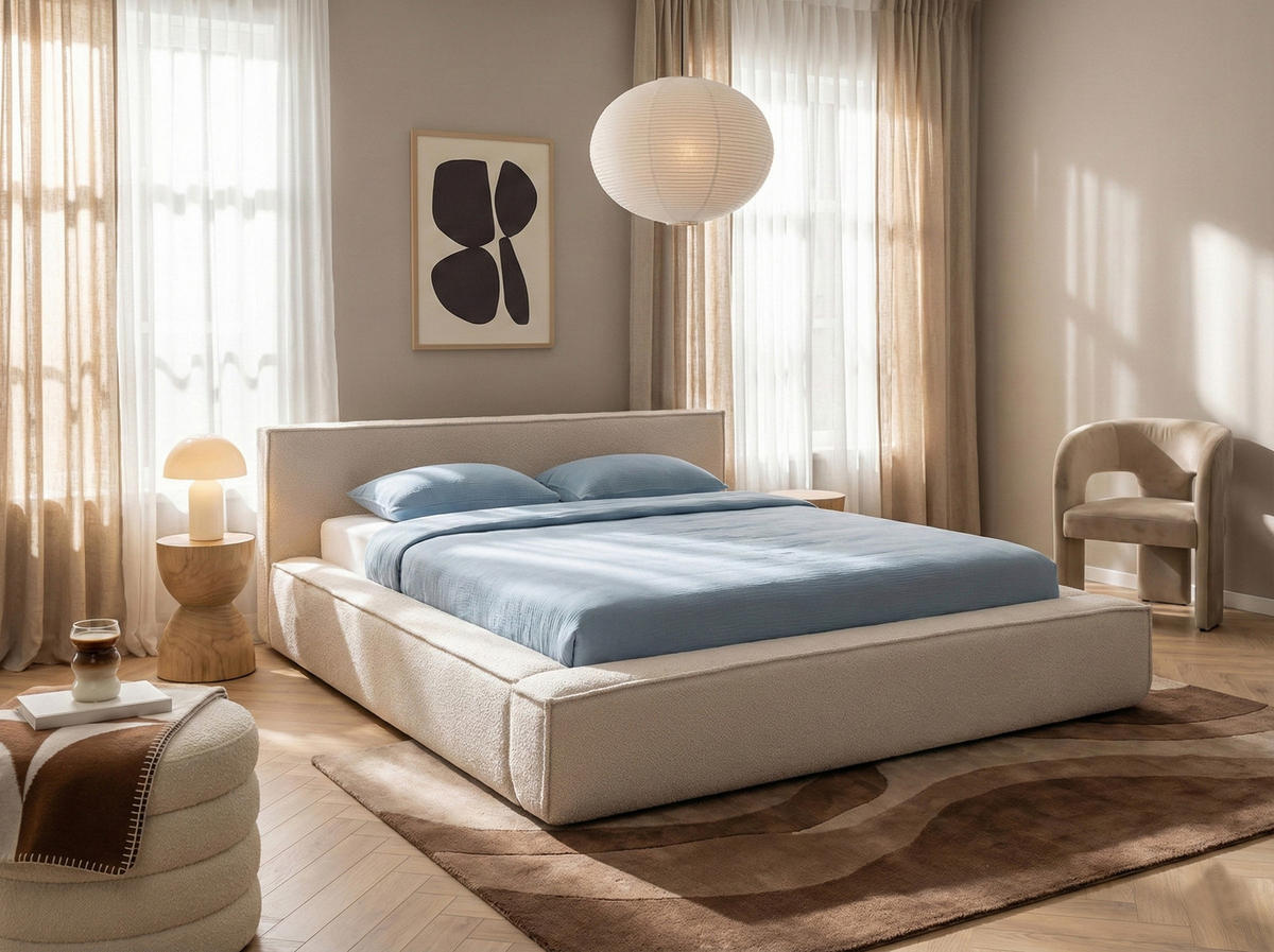 POLSTERBETT Marla Hellbeige 160/200 cm Boucle mit Bettkasten - Beige, Holz/Textil (160/200cm) - wonello