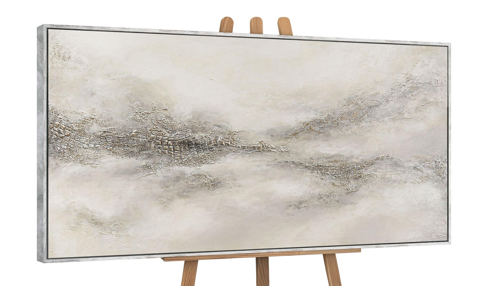 GEMÄLDE Nebulöse Ferne Schattenfugenrahmen Hellgrau 120x60 cm - Hellgrau, Holz (120/60cm) - YS-art gallery