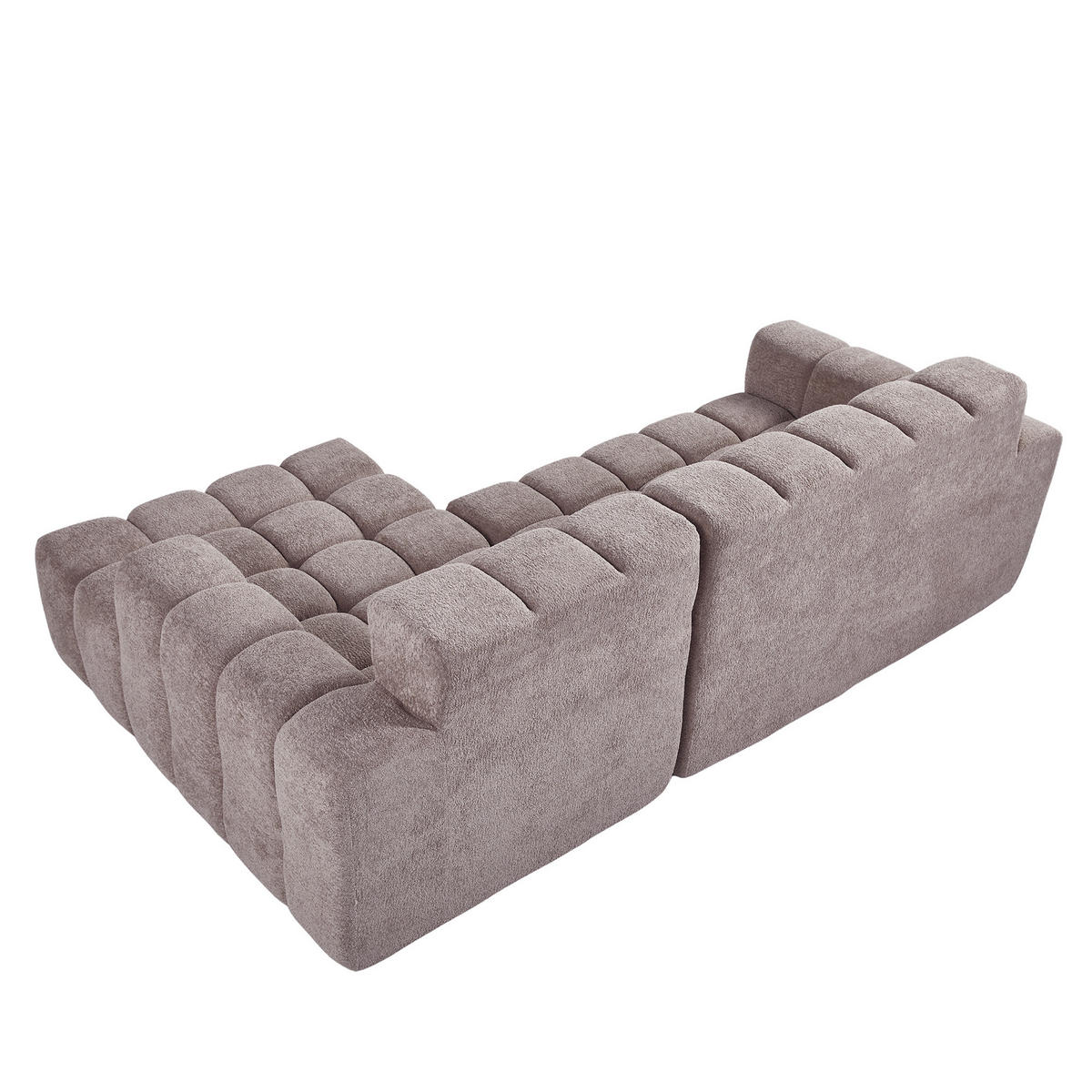 ECKSOFA modular 250/150/65 cm Khaki aus Velours mit Chaise Longue, L-Form - Sandfarben, Textil (150/250cm) - MIVRAY