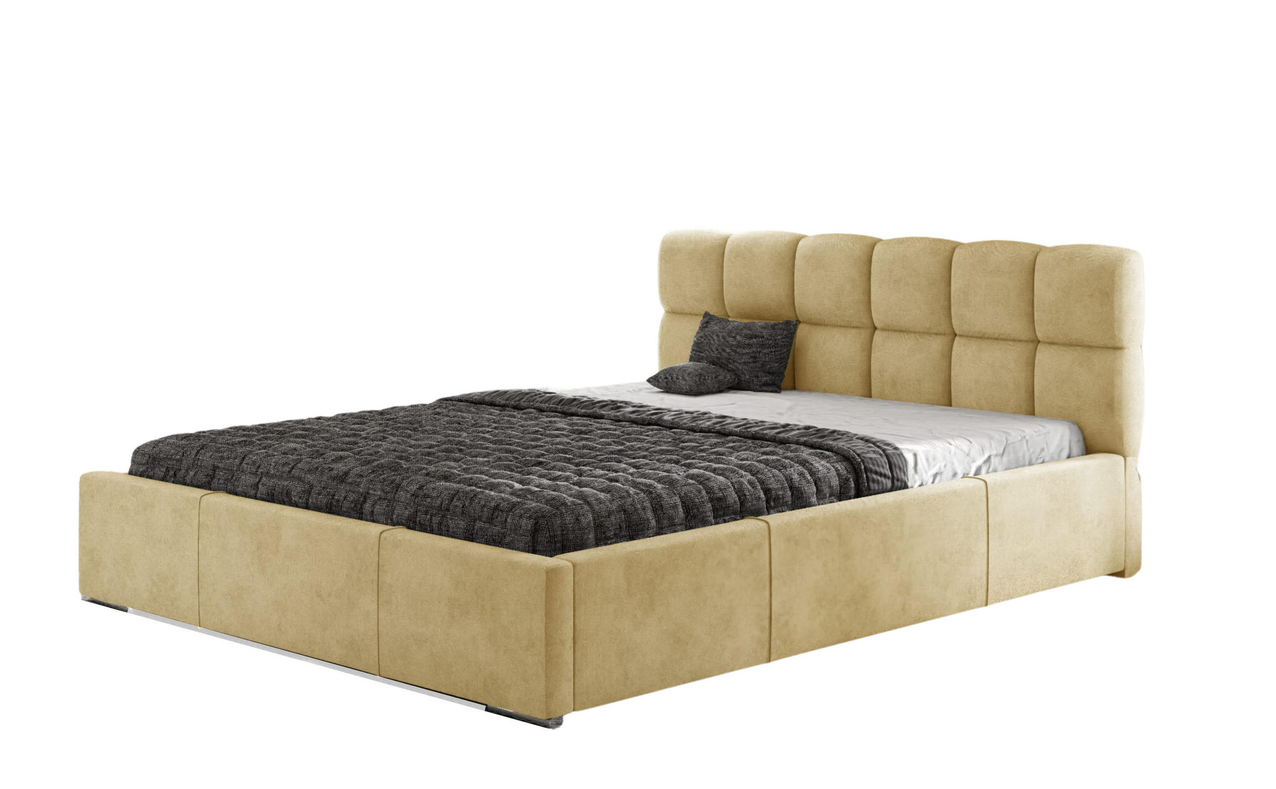 POLSTERBETT MALTA mit Kopfteil, 200 x 200 cm, Doppelbett mit Bettkasten und Lattenrost aus Metall, Velourstoff: Beige - Beige, Holz/Textil (200/200cm) - Agmat-Furniture
