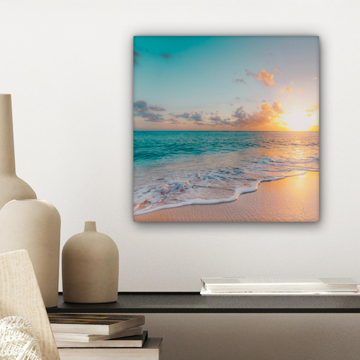 LEINWANDBILD - Sonnenuntergang - Strand - Meer - Sommer - Blau - 20x20 - Wandbilder - Multicolor, Textil (20/20cm) - MuchoWow