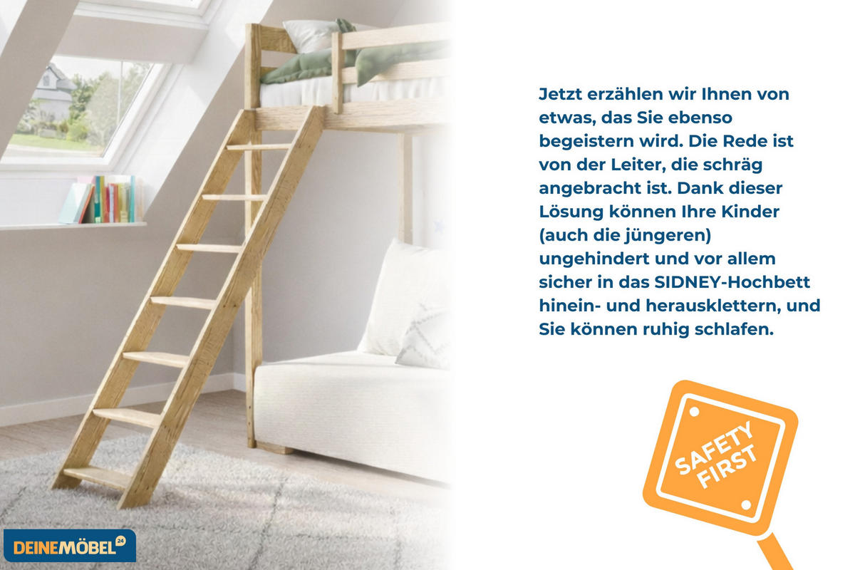 ETAGENBETT SIDNEY 90x200 in Kiefer / Creme - Creme/Kieferfarben, Holz/Holzwerkstoff (90/200cm) - Deine Möbel 24