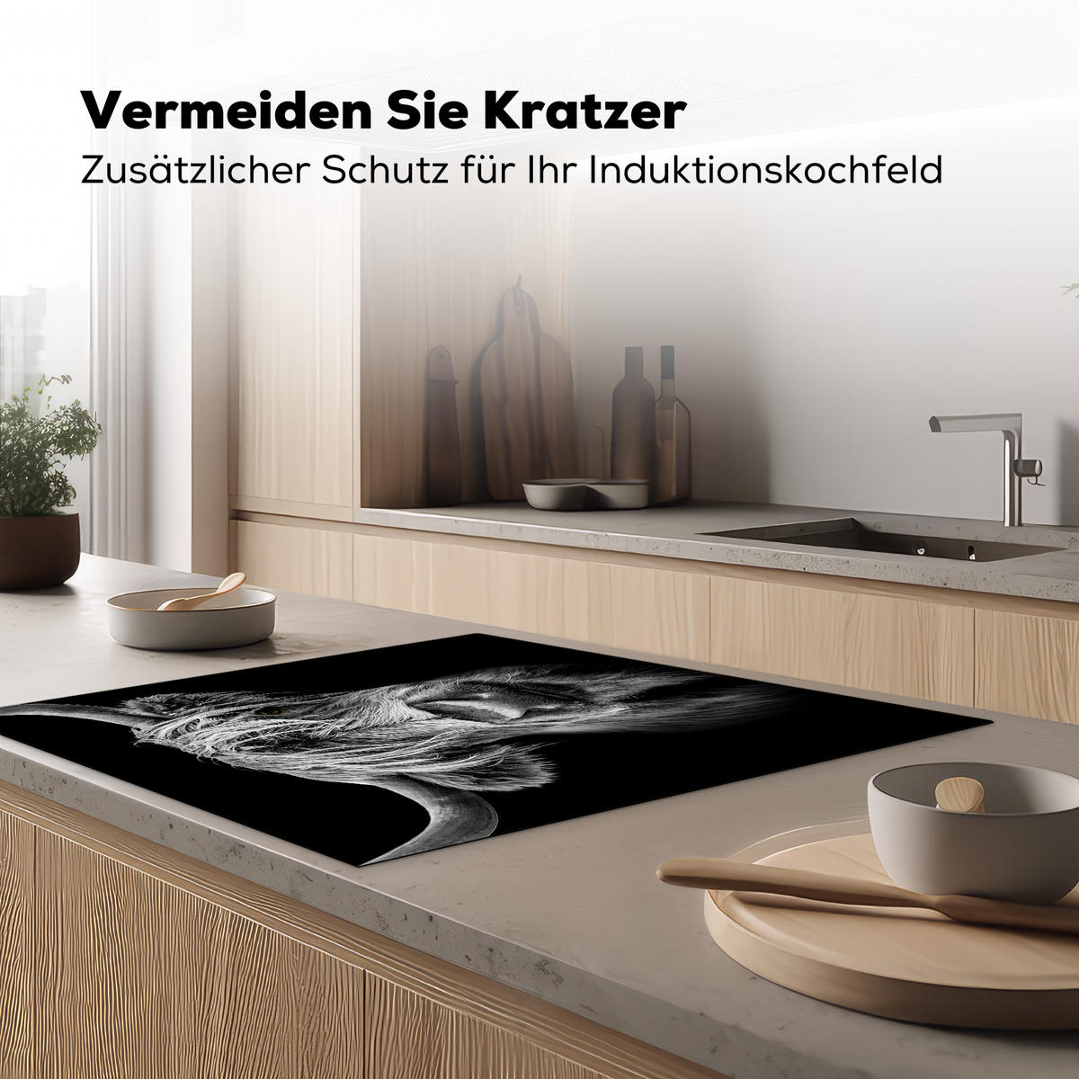HERDABDECKPLATTE Schottischer Highlander - Hörner - Schwarz - Weiß - Kuh - Wild - Tiere Induktionsmatte 78x78 cm - Schwarz, Kunststoff (78/78/0.2cm) - MuchoWow