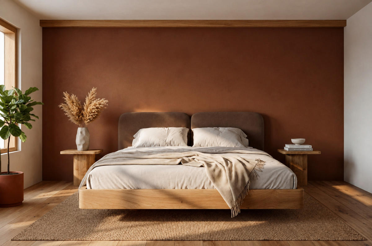 MASSIVHOLZBETT Eyko MAUI, 140/200, Wildeiche - lackiert, Samt-Kopfteil Braun - Eichefarben/Braun, Holz/Textil (140/200cm)