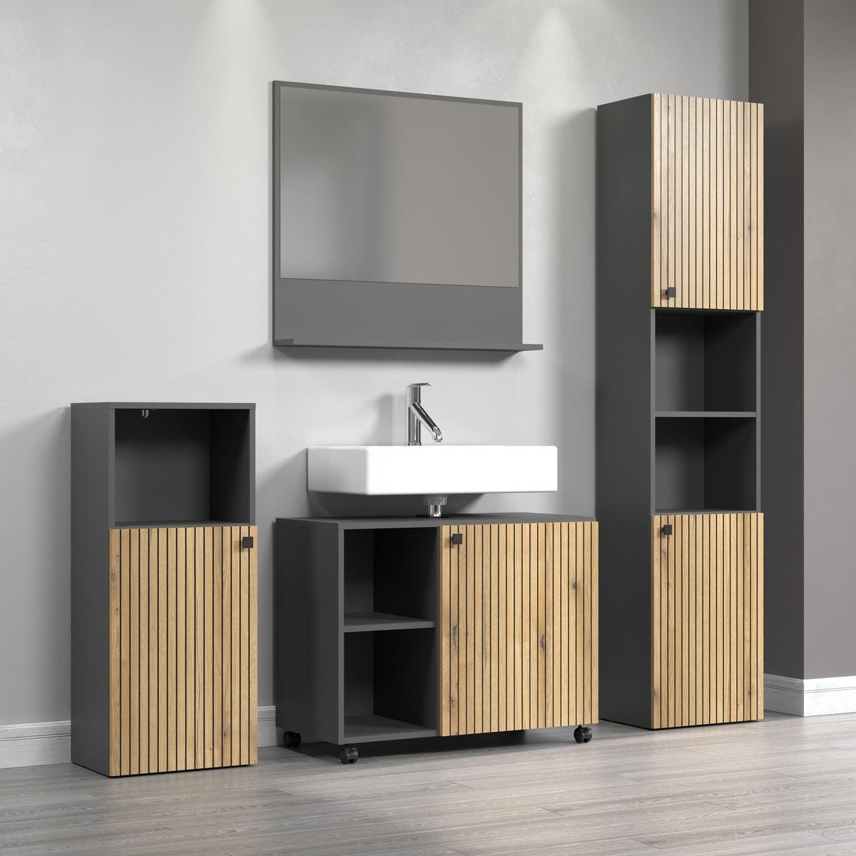 WANDSPIEGEL PureBliss Anthrazit - Anthrazit, Holzwerkstoff (80/74/14cm) - Trendteam