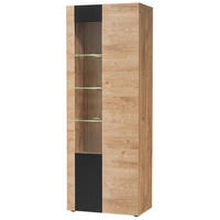 VITRINE Eiche, schwarz 70 x 197 cm, Vitrinenschrank inklusive LED-Beleuchtung - Eichefarben/Schwarz, Glas/Holzwerkstoff (70/197/40cm) - Inn.Furn