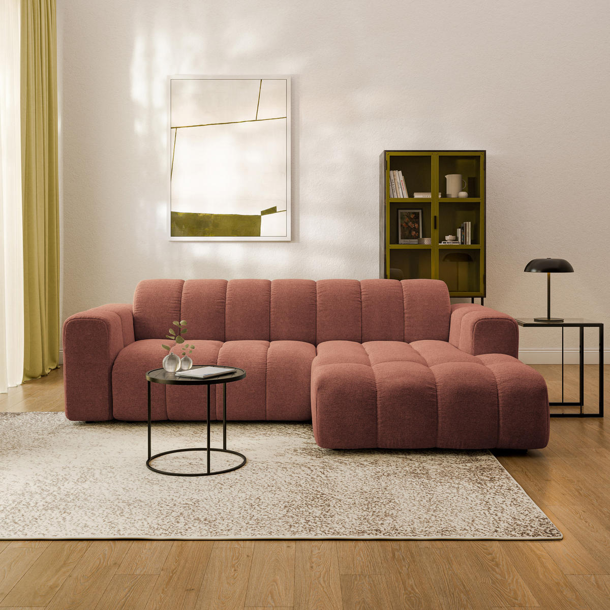 ECKSOFA TISI Orange Strukturstoff - Orange, Holz (274/165cm) - MASSENO