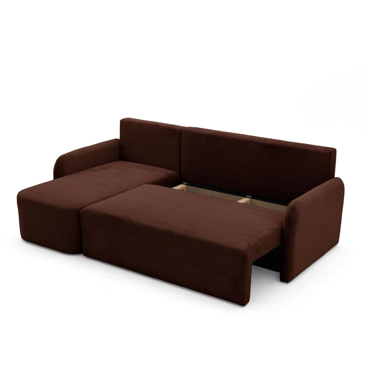 ECKSOFA CASPER L Links mit Schlaffunktion 132x198 Cord Dunkelbraun - Dunkelbraun/Schwarz, Holz/Kunststoff (217/145cm) - NACANAPA