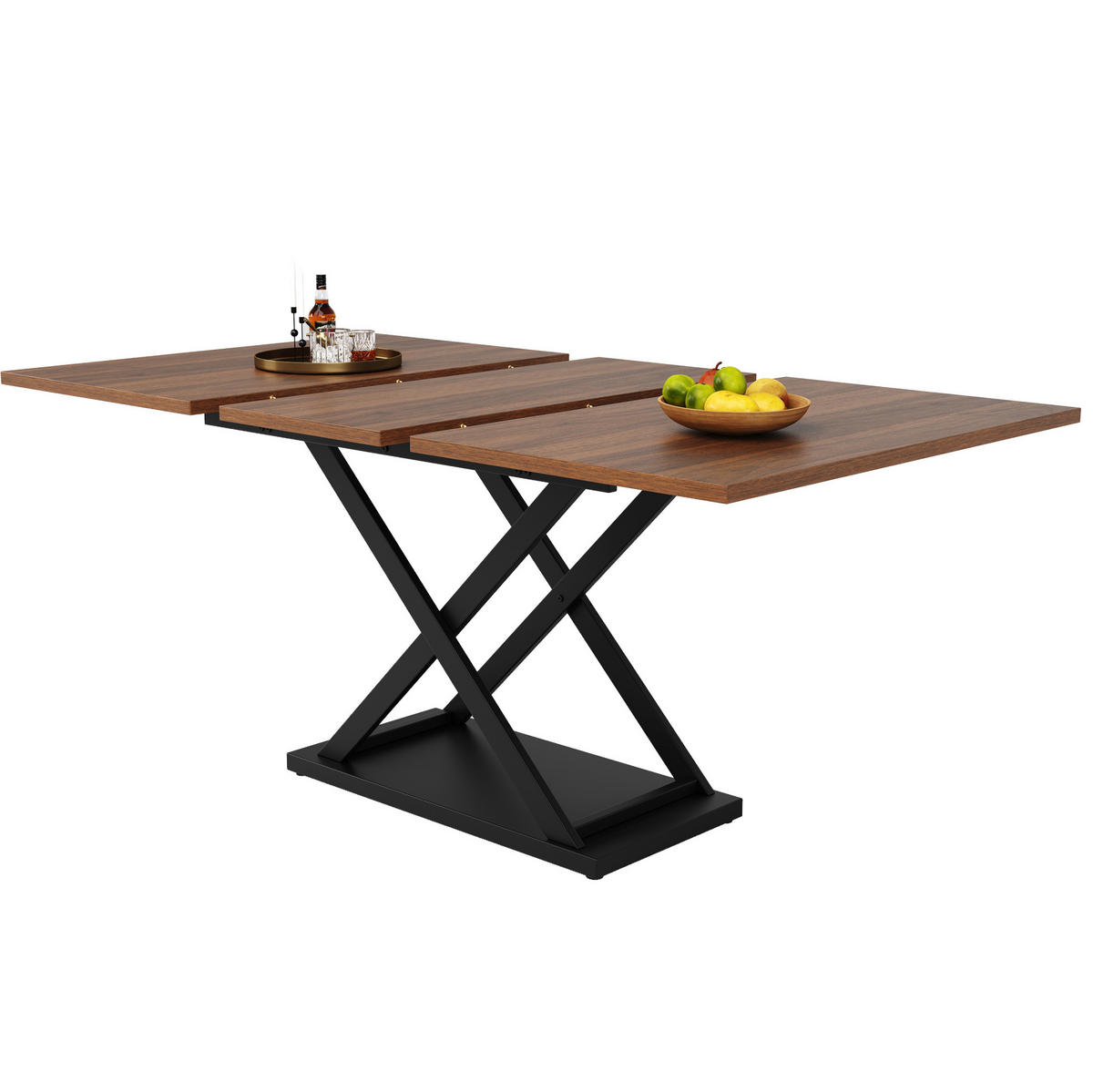 JEDÁLENSKÝ stôl 120-160/80 cm, MDF, orechová/čierna, rozkladací - farba vlašského orecha, kompozitné drevo (160/80/75cm) - BEAOK
