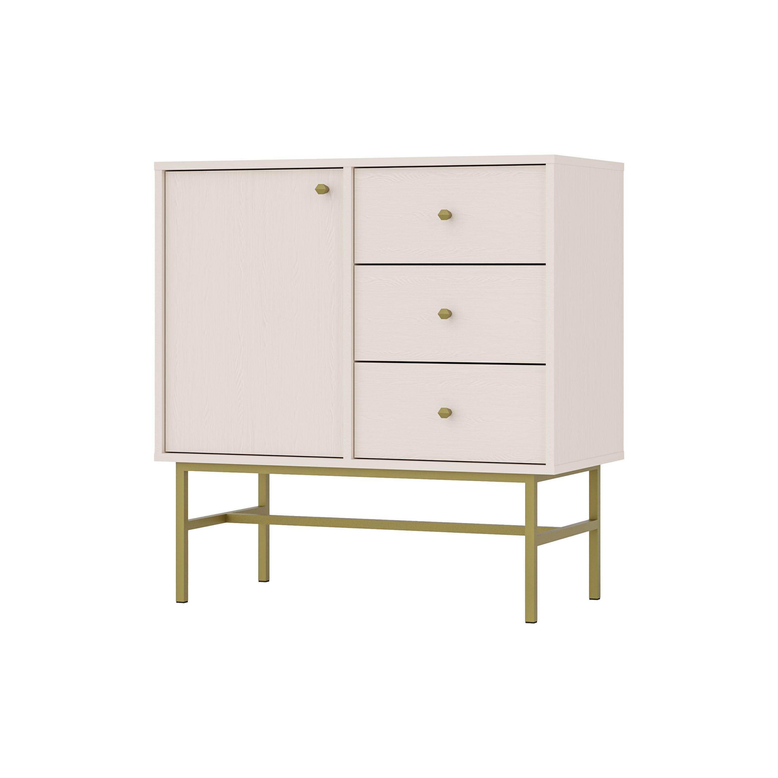 KOMMODE TORINO 84/86/41 cm mit 3 Schubladen 1 Türen Beige - Beige, Holzwerkstoff (84/86/41cm) - MASSENO