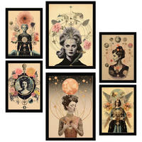 POSTER Set Mit 6 Surreale Florale Im Mystischen Esoterischen A3 & A4 Schwarzer Rahmen - Schwarz, Papier (29/3cm) - Nacnic