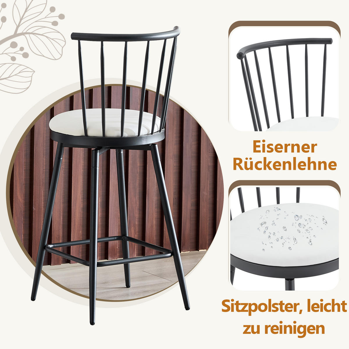 BARHOCKER DE-36667 2er Set mit PU-Bezug und Metallgestell Weiß - Weiß, Metall (39/96/39cm) - ComfortXL
