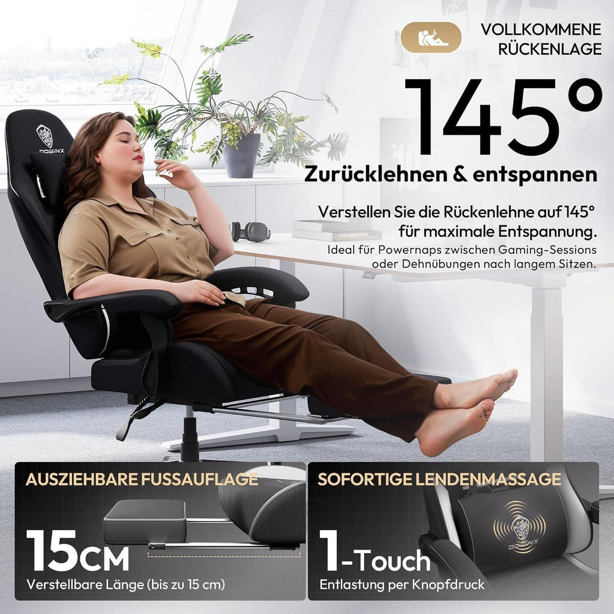 GAMING Stuhl Schwarz & Weiß Übergröße mit Fußstütze - Multicolor, Textil (63/26.5/84cm)