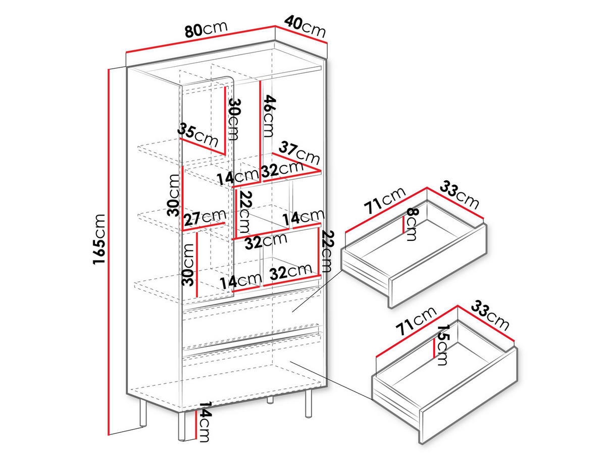REGAL Luca LC06 - Sandfarben/Schwarz, Holzwerkstoff/Metall (80/165/40cm) - MIRJAN24