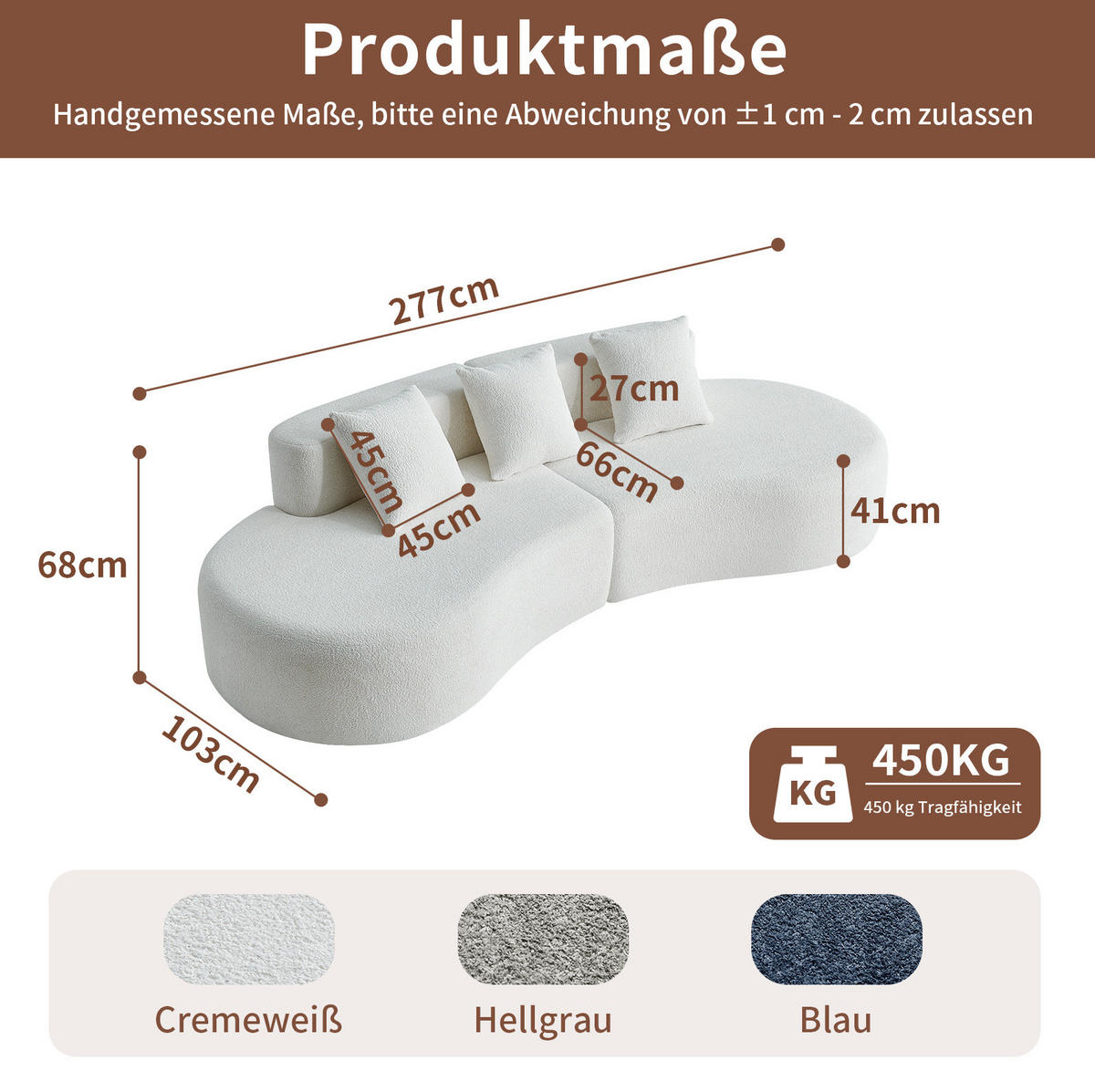 ECKSOFA modular 3-Sitzer 277 cm Samt White - Weiß, Textil (277/68/103cm) - IVMEU