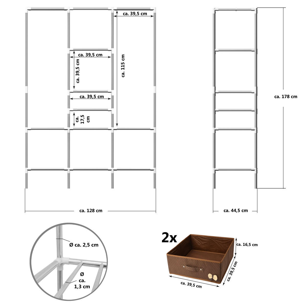 METALL-KLEIDERSCHRANK 178x128x44,5 cm inkl. 2 Schubladen - Silberfarben, Metall (44.5/178/128cm) - eyepower