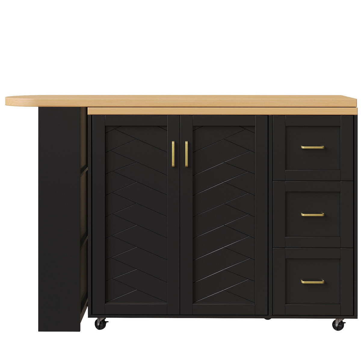 BARTISCH ausziehbar mit Stauraum & 5 Rollen, 135-228/39/104 cm, Schwarz - Schwarz, Holzwerkstoff (39/104/135cm) - Redom