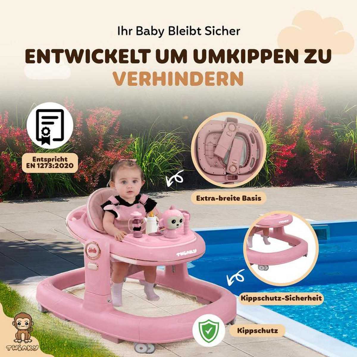 LAUFLERNHILFE GO 3 in 1 Rosa - Lauflernwagen mit Spielset und Zubehör - Pink, Kunststoff (70/70cm) - Twinky