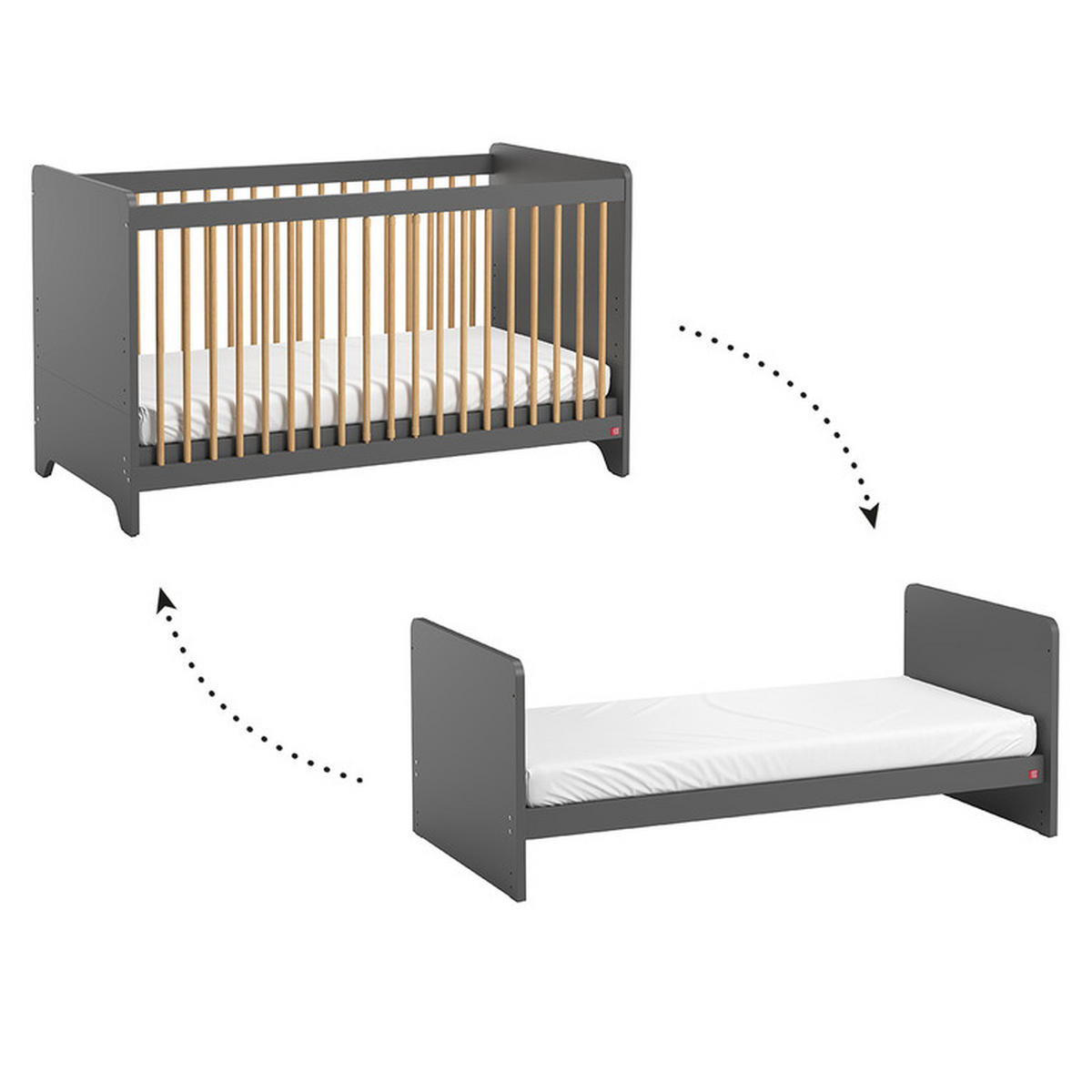 BABYZIMMER 3-teilig Grau und Holz - Grau, Holzwerkstoff (88.5/189.5/52cm) - Petits-meubles