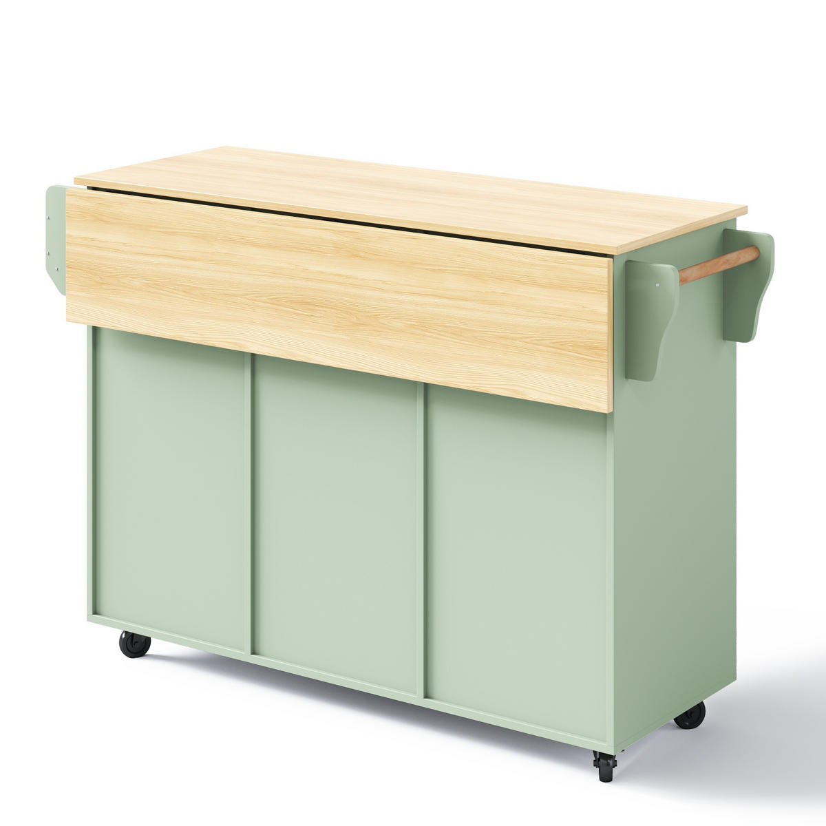 KÜCHENINSEL 139 cm MDF Antikgrün mit Holzoptik Arbeitsplatte und Rollen - Pastellgrün, Holzwerkstoff (46/91.5/139cm) - Korfee