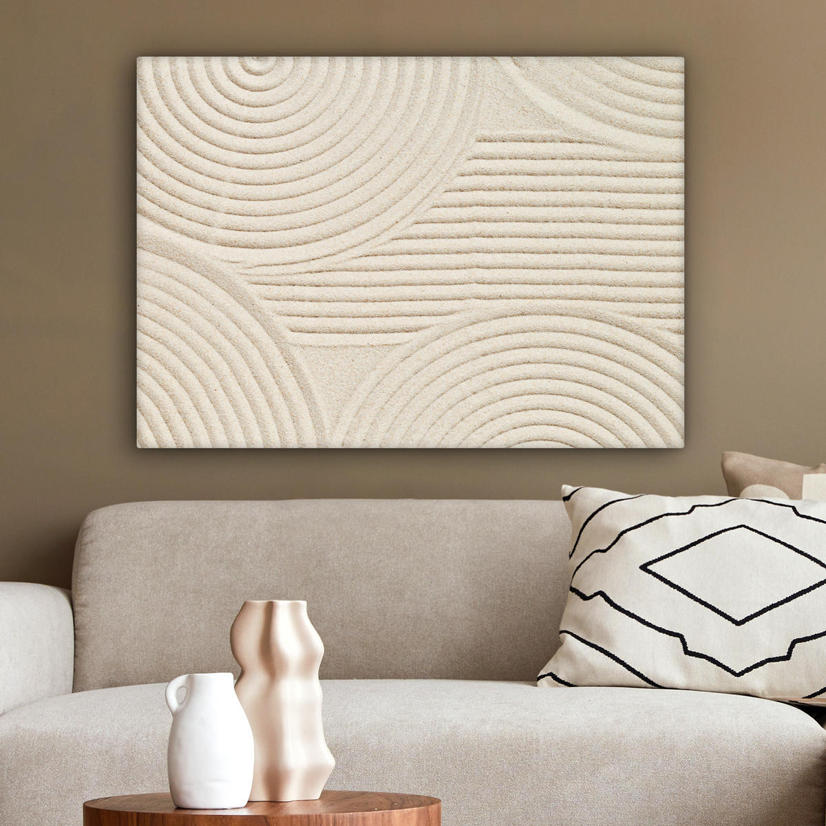 LEINWANDBILD Muster - Abstrakt - Weiß Wandbilder 80x60 cm - Beige, Textil (80/60cm) - MuchoWow