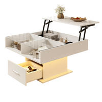 COUCHTISCH 78/78/59.5 cm Hochglanz mit LED-Beleuchtung höhenverstellbar - Weiß, Holzwerkstoff (78/78/59.5cm) - OKWISH