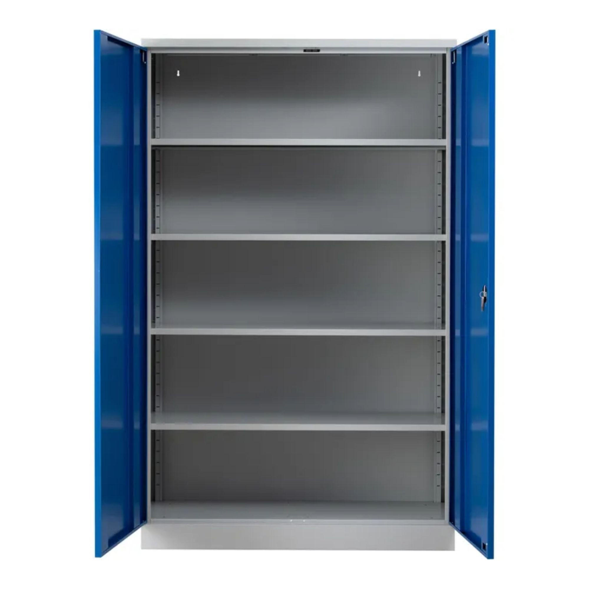 STAHLSCHRANK Bee mit 4 lackierten Fachböden 195x120x42 cm Korpusfarbe Lichtgrau Frontfarbe Enzianblau - Blau, Metall (120/195/42cm)